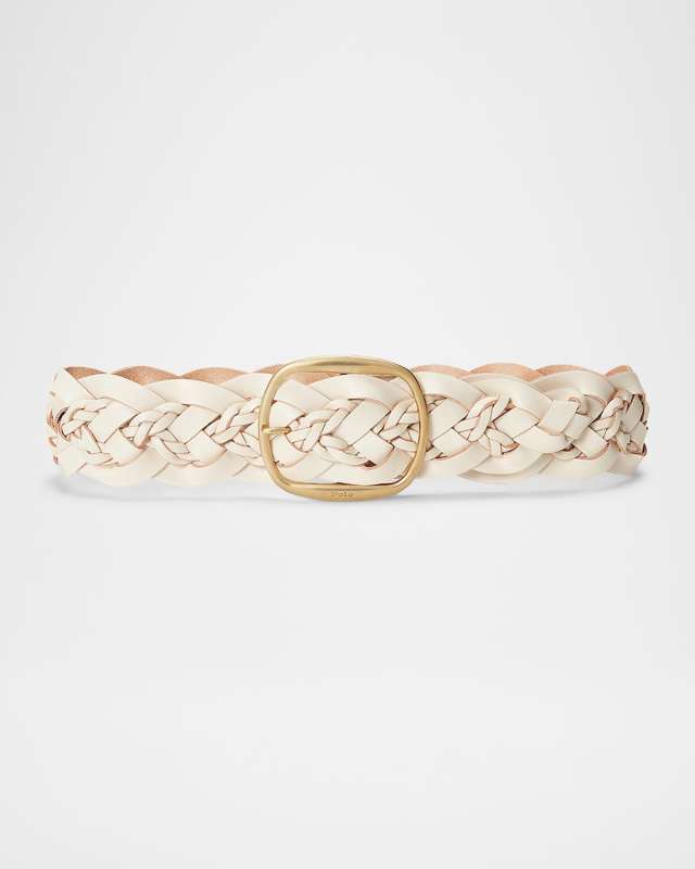 Oval Buckle Braided Leather Belt